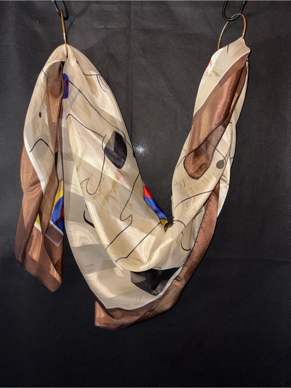 Unbranded Joan Miró Inspired Abstract Print Square Scarf Beige Brown Artistic